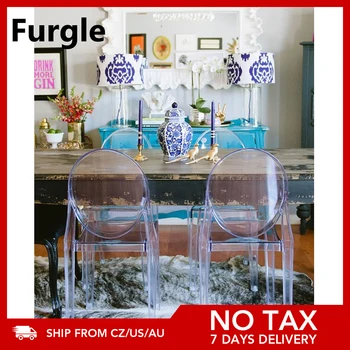

Furgle Ghost Design Transparent Chair Round Back Arm Chair 2Pcs/Set Crystal White Color Make Up Chair Coffee Chair for Bed Room