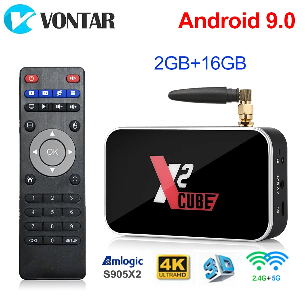  Android 9.0 Smart TV Box X2 cube S905X2 2GB 16GB DDR4 Amlogic X2 Pro 4GB RAM 32GB Media player Dual