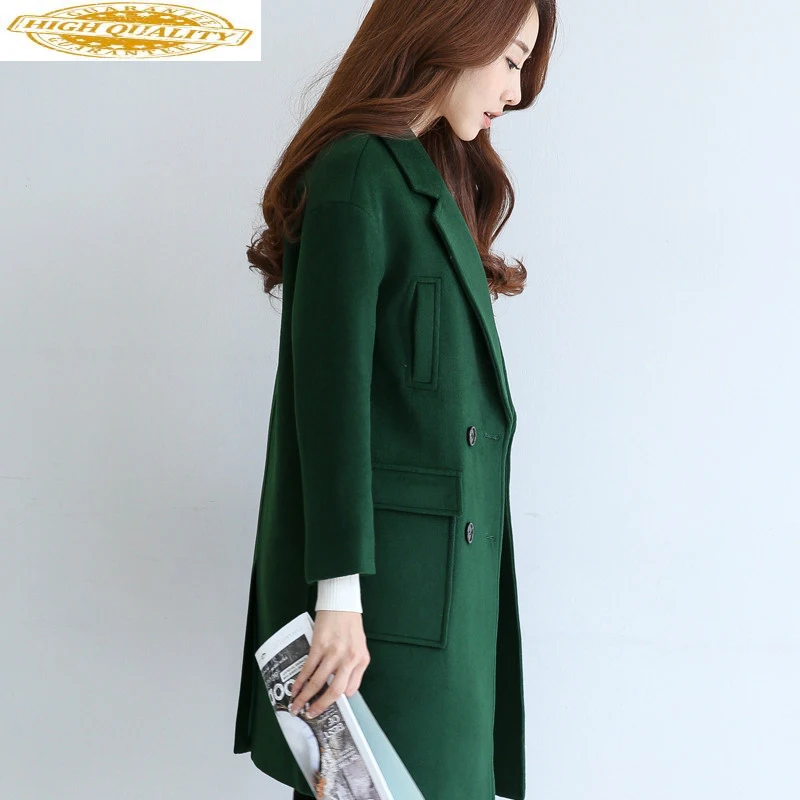

AYUSNUE Long Wool Coat Female Korean Autumn Jacket Fashion Woolen Coat Casual Green Pink Abrigos Mujer Elegante ED66466 KJ2385