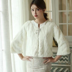 Real Photo Bridal Wedding Cover Up Winter Jacket Fashion Women Warm Wrap Faux Fur Short Cape Outerwear Button Brooch Shrug Coat