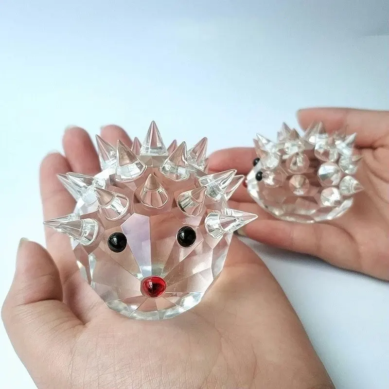 

4-7cm Transparent Crystal Hedgehog Statue Carving Animal Figurine Craft Home Desktop Decoration Accessories Creative Small Gift