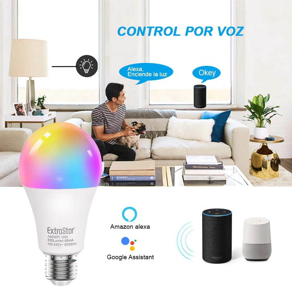 ExtraStar®Only 10W E27 smart LED bulb warm/cold lights & RGB, lamp works with Alexa Google at 2.4GHz ExtraStar®Only 10W E27 smart LED bulb warm/cold lights & RGB, lamp works with Alexa Google at 2.4GHz