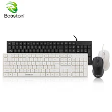 Набор клавиатуры и мыши Bosston, ультра тонкие бизнес-клавиатуры, кнопка отключения звука для офисного ПК, компьютера, настольного ноутбука