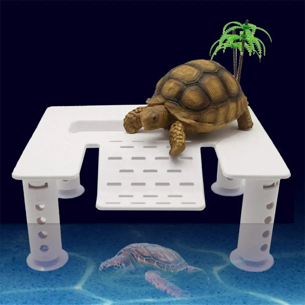 

Square Turtle Bask Platform with Sucking Disk Simulate Coconut Tree Aquarium Terrarium Decoration