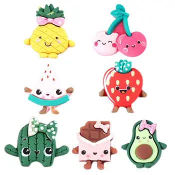 

20Pcs Cute Cartoon Fruit Resin Flatback Cabochon Kawaii Strawberry Cherry Pineapple Smile Face Kids Hair Bow DIY Craft Scrapbook