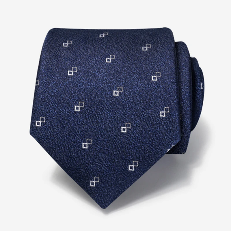 

New Top Quality Fashion Navy Blue Business Tie for Men Polyester Silk 8CM Wide Zipper Necktie Dress Suit Designer Brand Gift Box