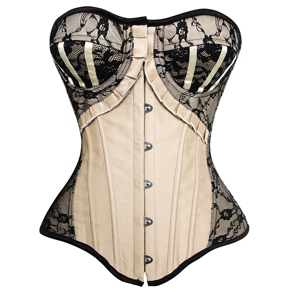 Sexy Lace Up Boned Burlesque Corset Tops cream Lace Trim Corset