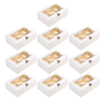 

10pcs White Card Paper Packing Boxes Cupcake Containers Eco-Friendly Baking Muffin Boxes Small Inserts Cake Holder Cookie Gift B