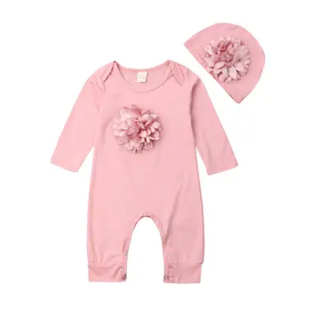 

Newborn Baby Girl Clothes 3D Flower Cotton Blend Romper Jumpsuit Hat Outfit Set