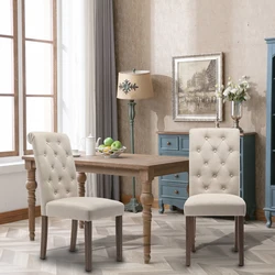 Sillas de comedor acolchadas con respaldo alto, muebles de cocina para el hogar, con botones, tapizados de madera maciza, 2 piezas