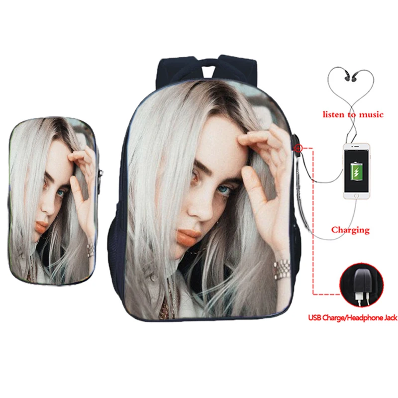 Billie Eilish рюкзак сумка-тоут Карандаш Чехол 3 шт./компл. школьные сумки для девочек-подростков, рюкзак для путешествий, рюкзак с сумка Zaino Plecak