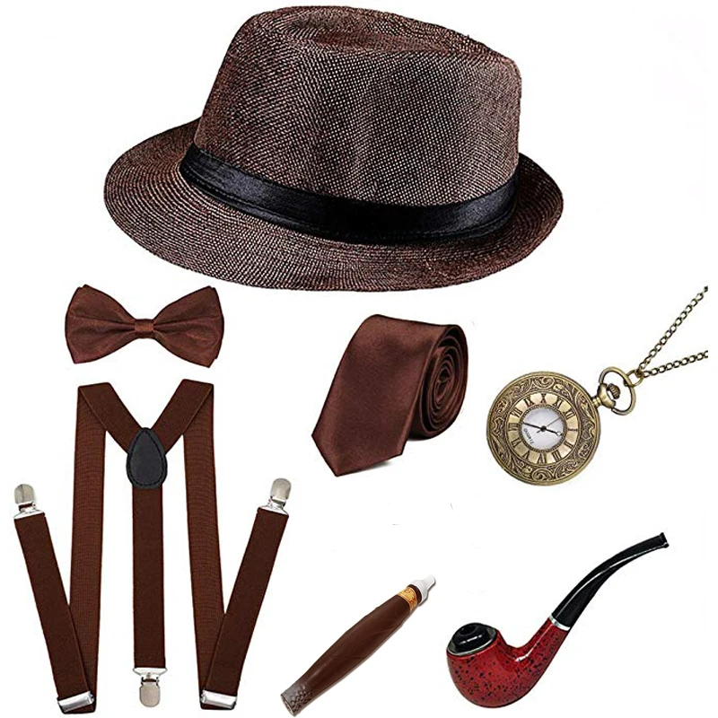 20s 30s ретро вечерние 1920S мужские аксессуары Great Gatsby набор ревущий Гангстерский костюм трубы винтажные карманные часы сигары - Цвет: Синий