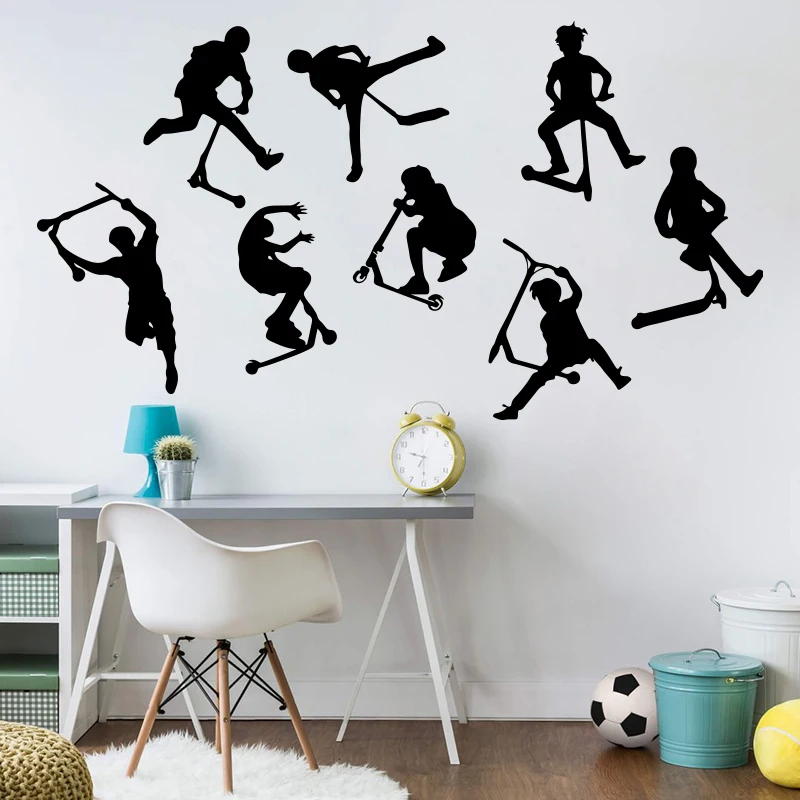 Set Of 8 Stunt Scooter Wall Stickers Boy Room Kids Room Stunt Scooter Bicycle Sport Wall Decal Bedroom Vinyl Decor (2)