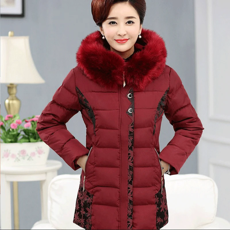 

Middle-aged Cotton Overcoat Mid-length Fall And Winter Clothes Middle-aged Women Dress Thin Cotton Coat Trench Coat Elderly Thin