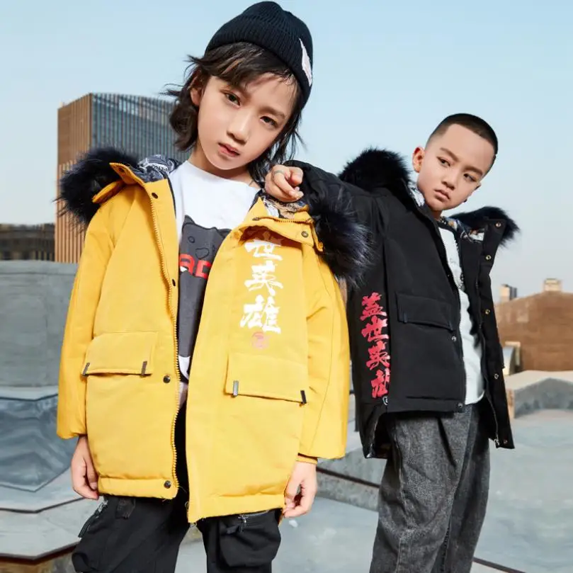 

2019 New Hooded Children Down Jacket Winter Thicker Warm Print Oversize Coat White Modis Kids Clothes Down Jacket Windproof Outerwear Y2150