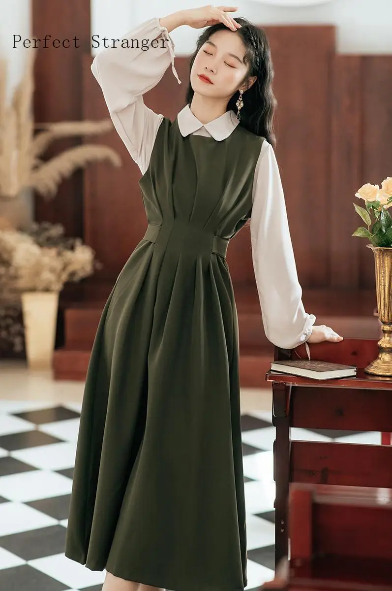 2020 Autumn Winter New Arrival Hot Sale Turn Down Collar Long Sleeve Women Long Dress