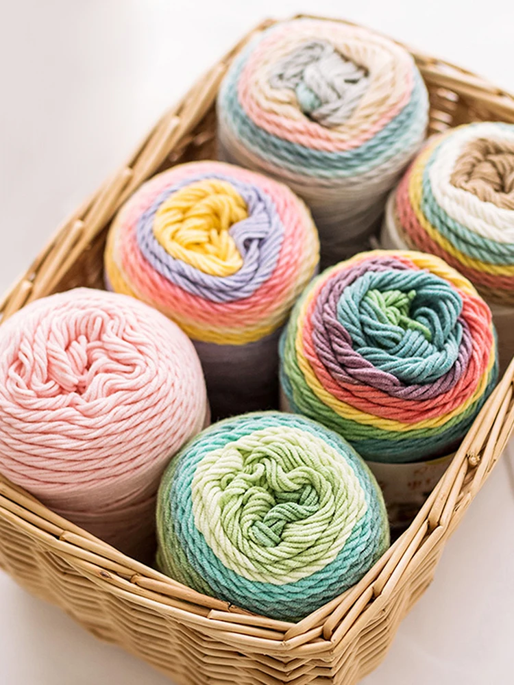 

100g 193M Rainbow segment dyed yarn 5 Strand wool DIY Handmade knitted Baby sweater hat Scarf sofa cushion Cake yarn