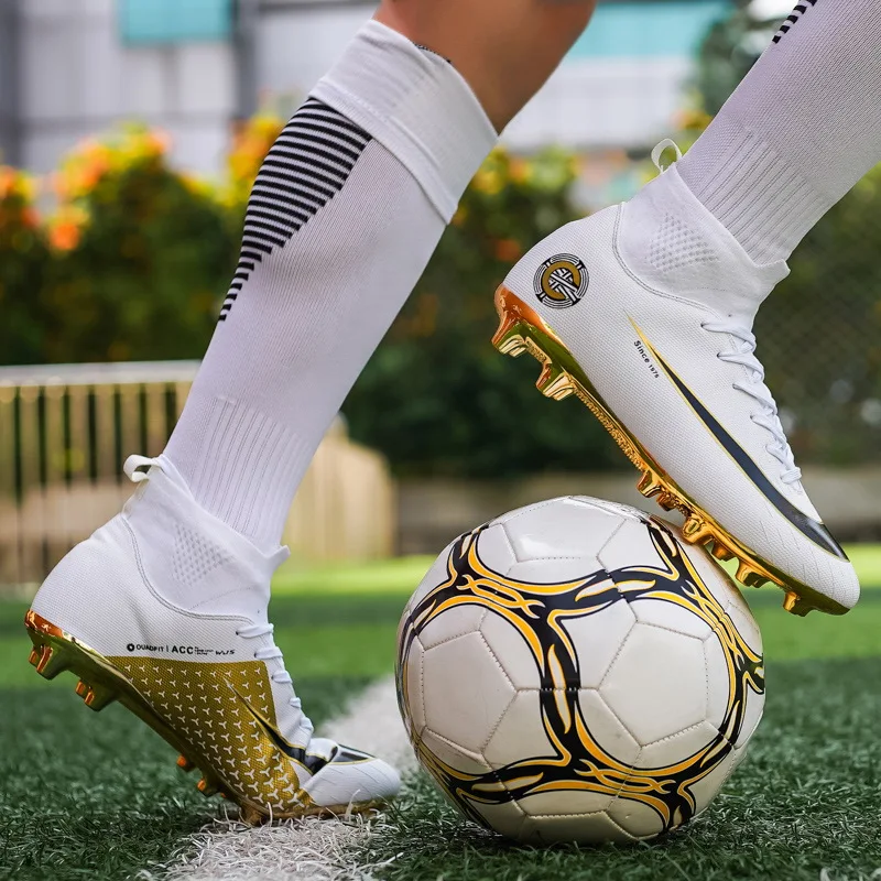 Белые золотые мужские футбольные ботинки Botas De Futbol носки клипсы тренировочные