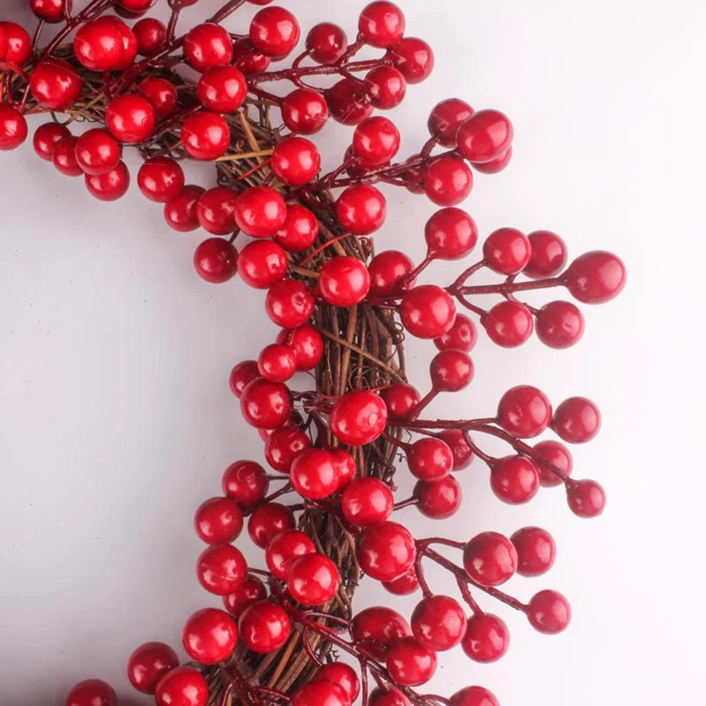Рождественская ягода красные фрукты искусственный большой сосновый конус венок Рождество ручной работы красные фрукты украшения настенный дверной подвесной кулон