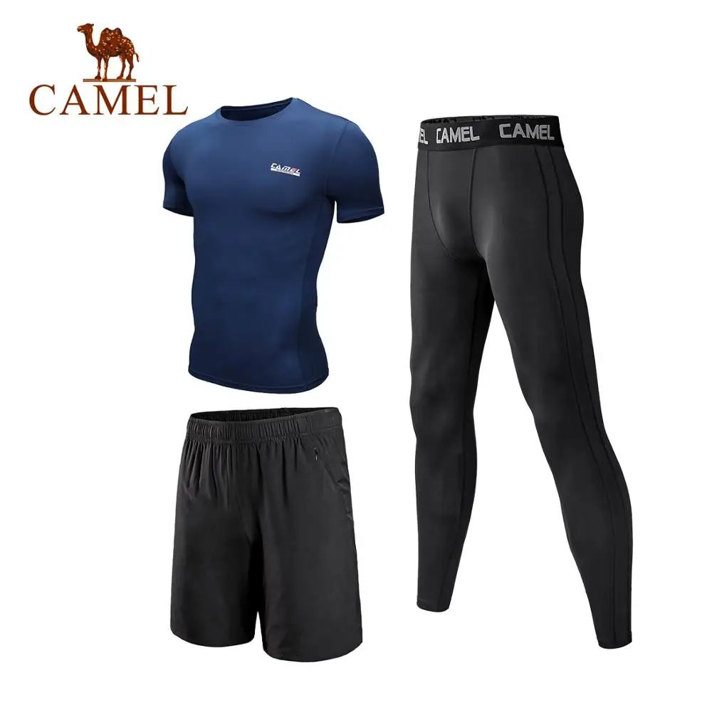 CAMEL спортивный костюм 5 шт. для мужчин Бег быстро сухой фитнес открытый тренировочные Компрессионные Леггинсы - Цвет: 101 Blue 3Pieces