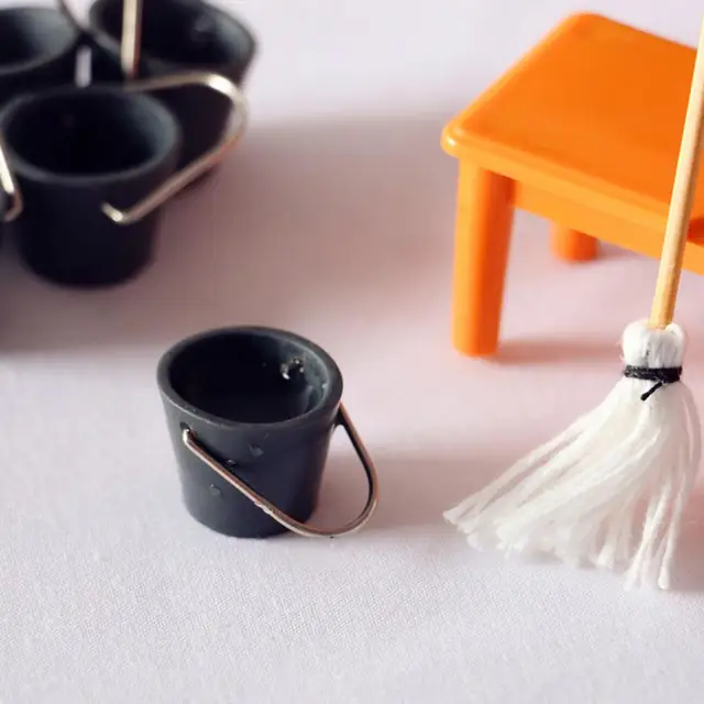 Miniature Life Simulation Bucket Mop Combination Dollhouse Decoration Accessory 3