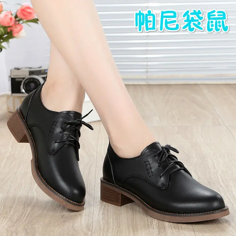 

Trapani Daishu WOMEN'S Shoes Cowhide New Style Spring And Autumn Semi-high Heeled Chunky-Heel Thin Drawstring Retro Korean-style