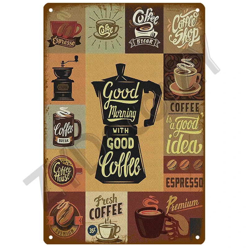 Coffee Retro Tin Sign Poster Vintage Wall Poster Metal Sign Decorative Wall Plate Kitchen Plaque Metal Vintage Decor Accessories