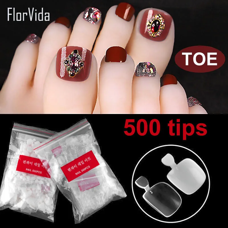 Florvida 500 шт. комплект накладные акриловые накладные ногти поддельные ногти для пальцев ног пластик натуральный прозрачный дизайн для дизайна ногтей маникюрный набор