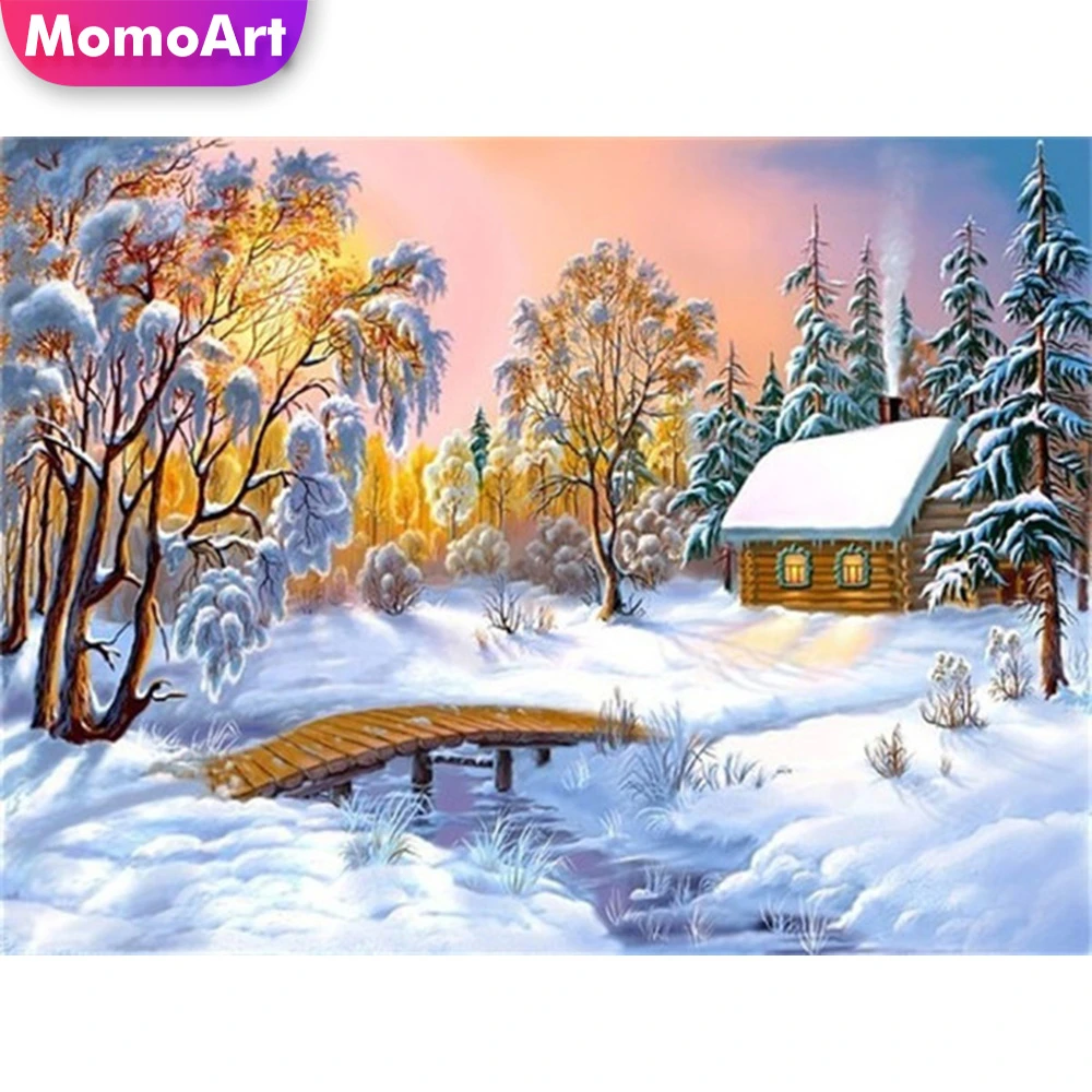 

MomoArt Diamond Painting Landscape Mosaic Cross Stitch Full Drill Square Rhinestone Diamond Embroidery Winter Home Decor