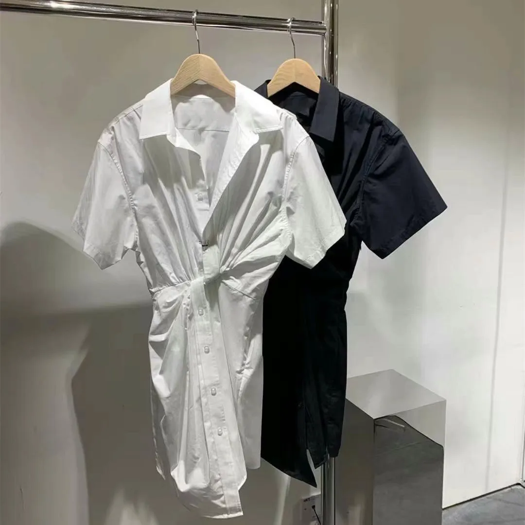 Женское однобортное платье-рубашка белое или черное простое платье мини с