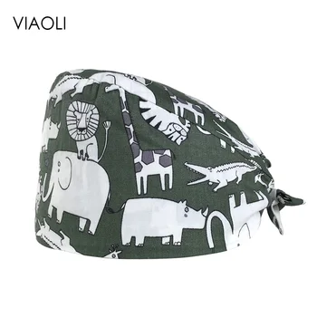 

Printed surgical caps multi-purpose cotton breathable operating room hat unisex medical caps thin section oral doctor nurse caps