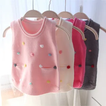 

Baby Girl Clothes 0-4T Toddler Vest Spring Waistcoats Pullover Knit Girls Cute Handmade Color Point With Pocket