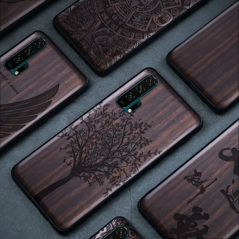Роскошный черный чехол для телефона с черепом из эбенового дерева для huawei Nova 5 t, Деревянный чехол с цветком для huawei Nova 5t