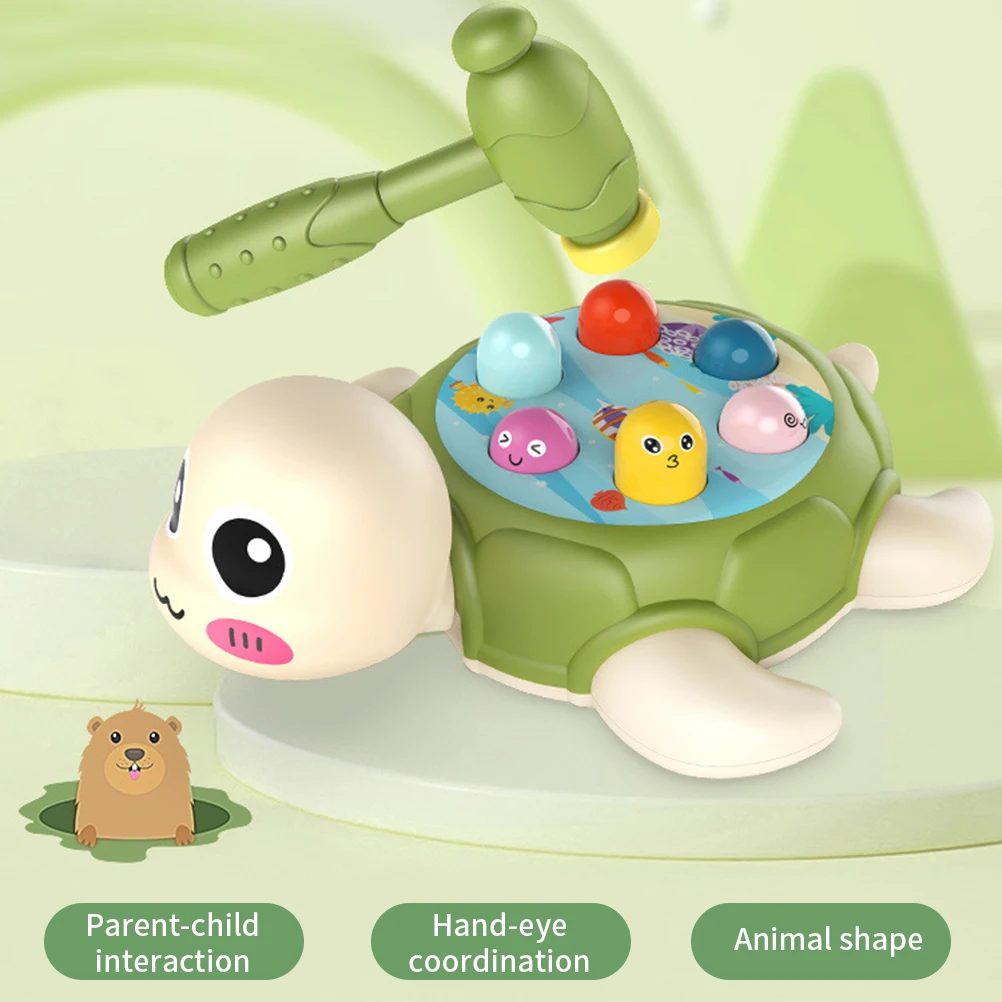 Funny Turtle Playing Hamster Toy with Hammer Knocking Toy for Kids Hammer Knock Interactive Early Learning Educational Toy