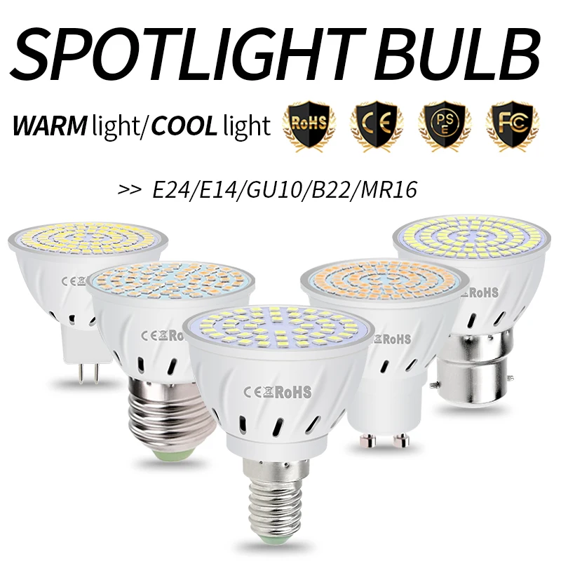 

GU10 Spot Light LED Lamp 220V E27 Bombilla LED Bulb MR16 Spotlight E14 48 60 80leds Light Bulb B22 Ampoule GU5.3 Indoor Lighting