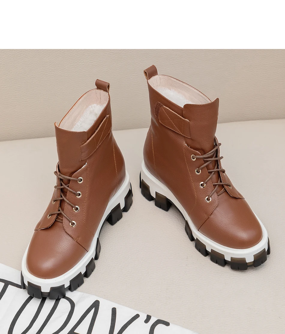 Plus Size 34-43 Warm Boots Winter Fur Genuine Leather Casual Comfortable Flats Martin Boots for Women Fashion Snow Boots Shoes
