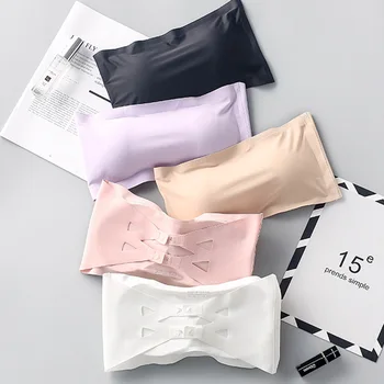 

Sexy Summer Ice Silk Seamless Tube Tops Women Strapless Padded Bra Bandeau Tube Top Women Intimates Invisible Bra Sexy Lingerie