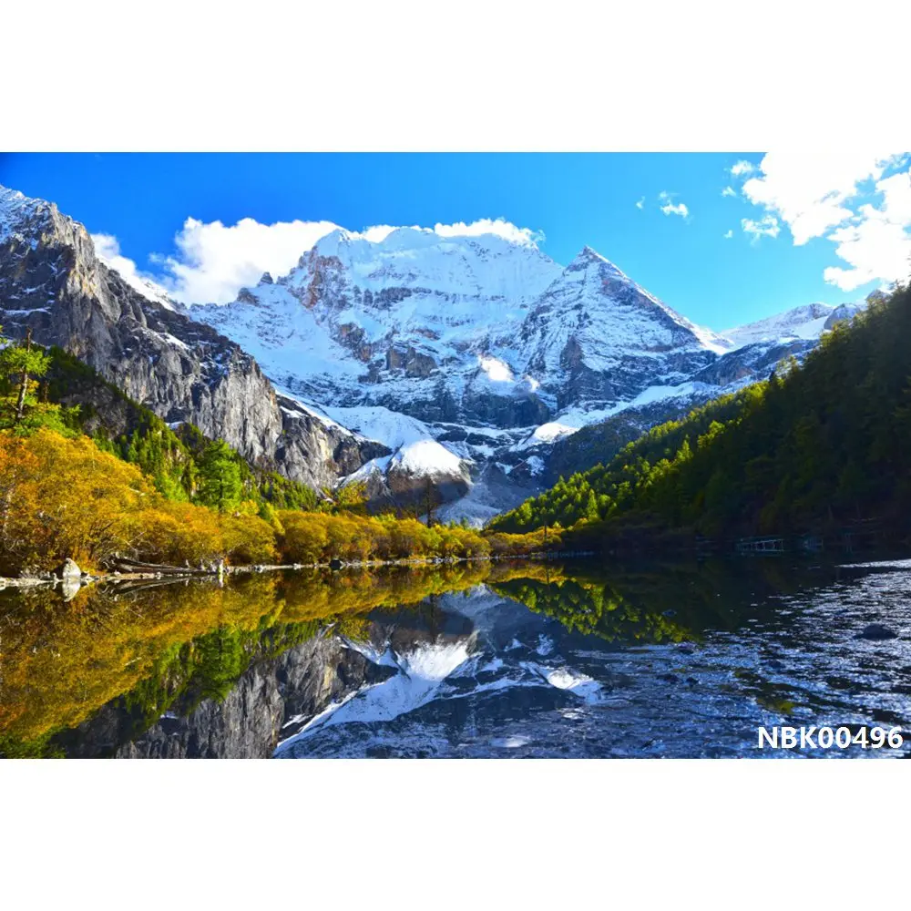 thumbnail image 1 of Fondos de fotografía de paisajes naturales con cielo azul, nubes blancas, montañas, árboles y ríos para bebés, 1 of 5