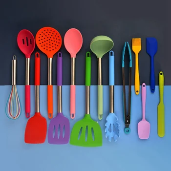 

14PCS/Set Kitchen Accessories Cooking Tools Set Stainless Steel Tube Handle Silicone Non-stick Spatula Soup Spoon Gadgets