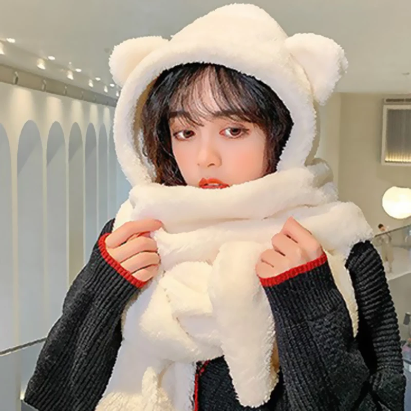 Bellady Soft Hoodie Scarf & Hat Gloves 3-in-1 Set - Knit Beanie With Mask, Loop Scarf, Winter Warm Set