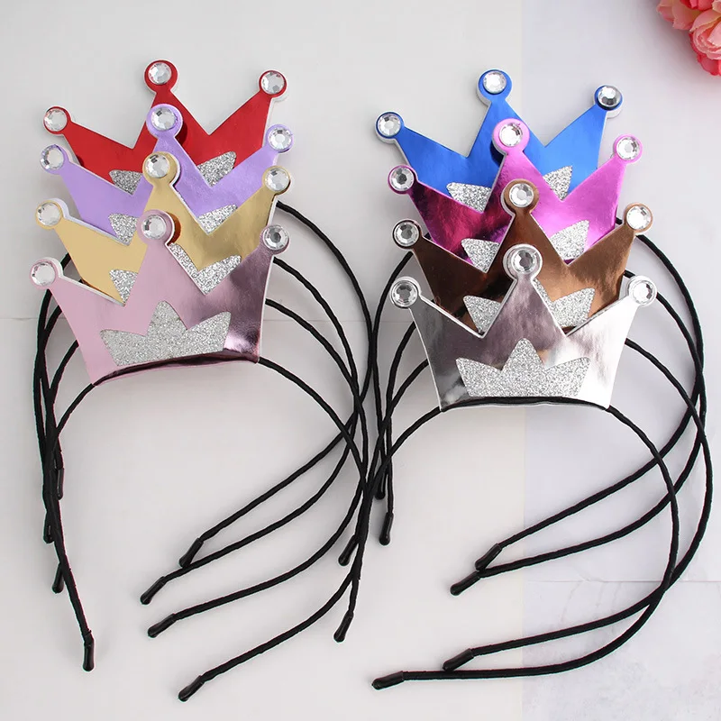

10pcs/lot Crown Bezel Hair Hoop With Crowns Reflective Fabric Rhinestone Decaration Mixed Color Party Hair Accessories Wholesale