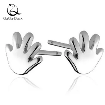 

925 Sterling Silver Fashion Jewelry Not Allergic Small Creative Simple Palm Classic Personality Female Stud Earrings E149