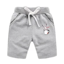 Шорты их чистого хлопка для мальчиков, летние тонкие детские шорты-бермуды с рисунком маленького кролика, детские штаны, шорты для мальчиков