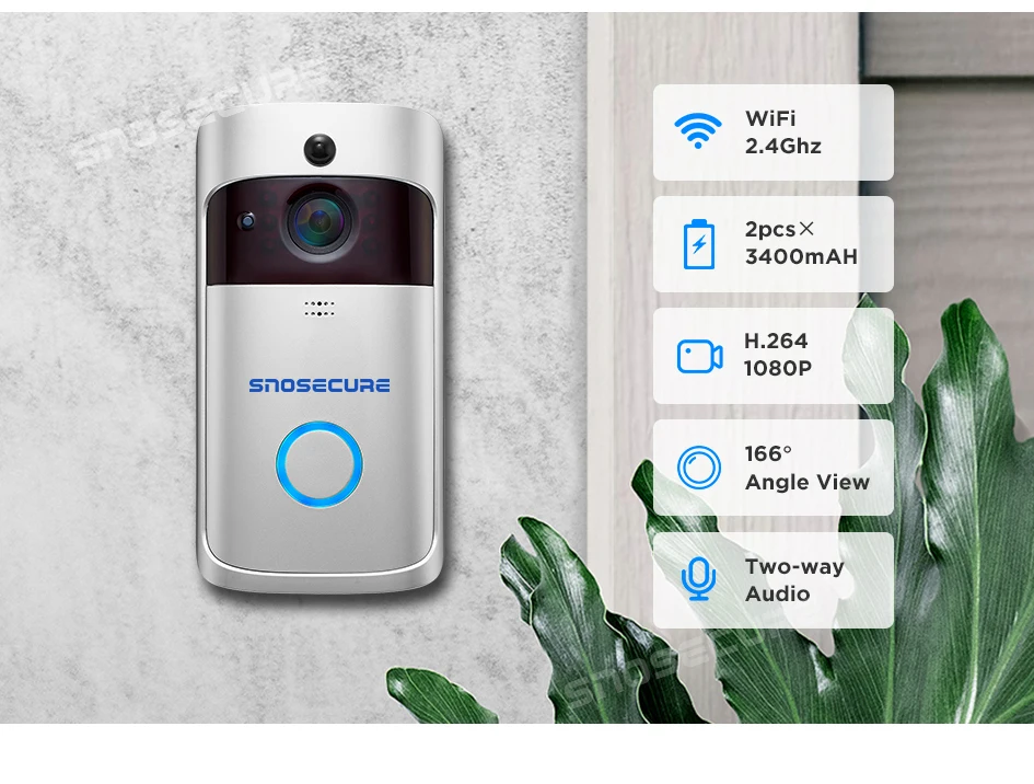 SNOSECURE 1080P WiFi видео дверной звонок умный IP видео домофон облачная запись для квартиры ИК сигнализация беспроводная камера безопасности