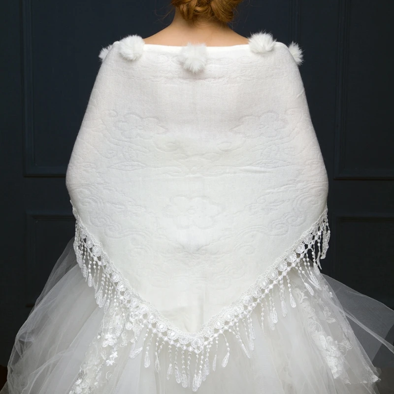 Свадебный палантин шаль зимние треугольные свадебные куртки женские помпон-кисточка