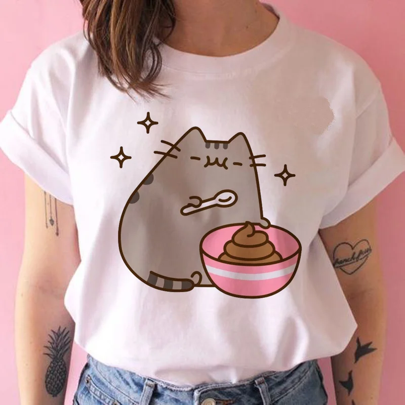 Женская футболка pusheen THE cat, kawaii, забавная женская футболка 90 s, мультяшная, harajuku, графическая, Корейская, ulzzang, топы, футболка, женская футболка