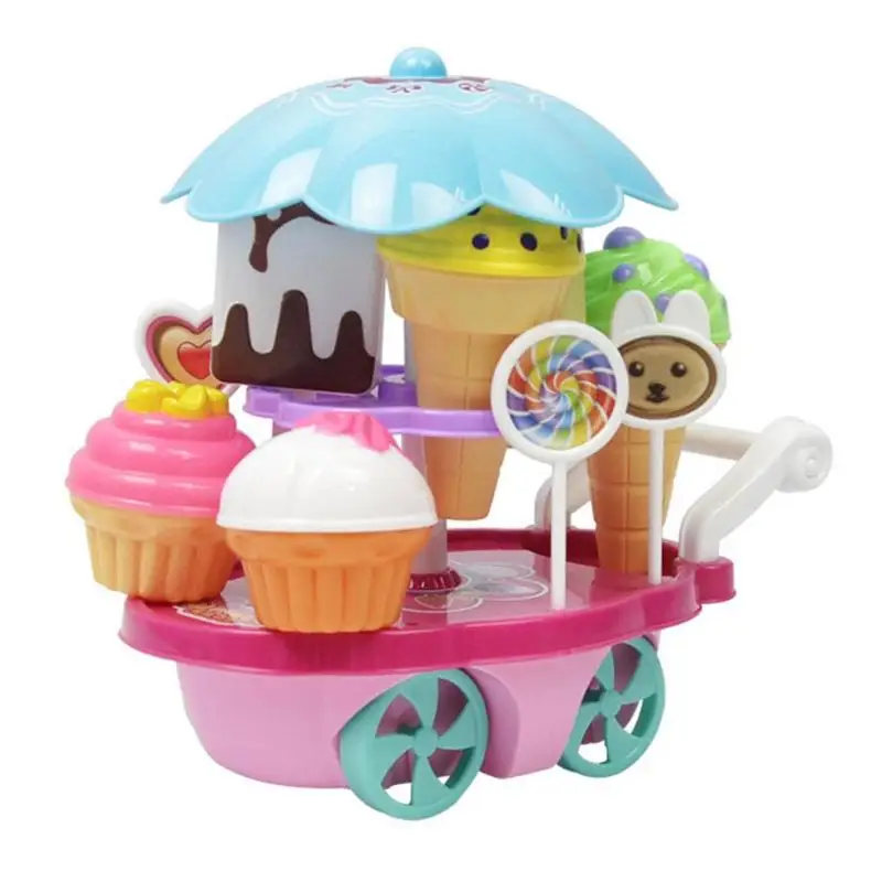 

14pcs Pretend Play Set Toy Mini Ice Cream Trolley Funny Push Lifelike Shape Environmentally Friendly Materials Car Gifts