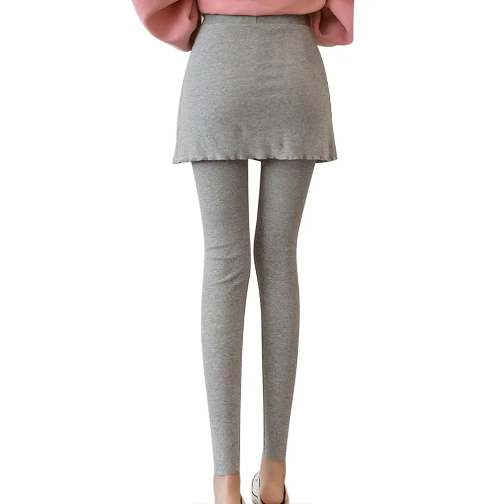 Женские леггинсы с высокой талией, плиссированные, имитация двух частей, сексуальные леггинсы с юбкой, повседневные осенне-зимние брюки размера плюс# BL30