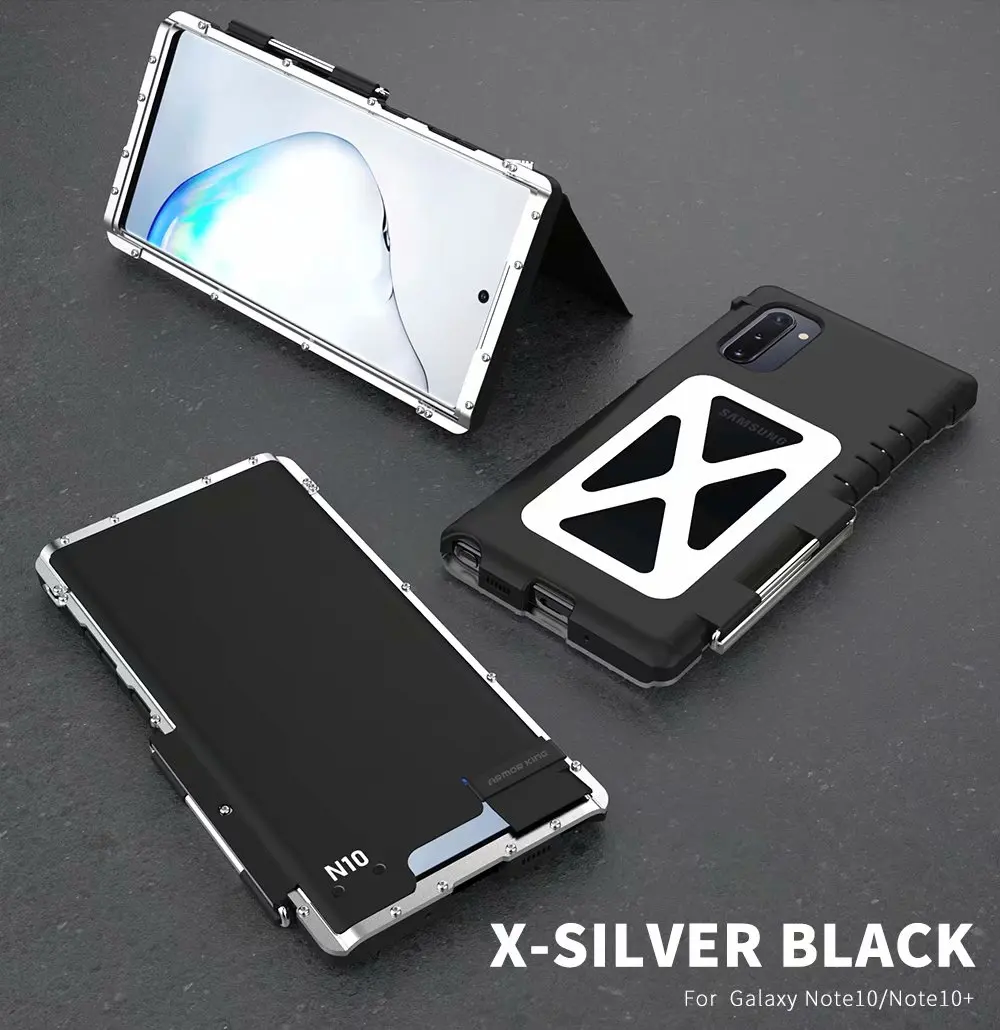 Silver and Black Для samsung Note 10/Note 10+ Plus 5G роскошный R-JUST Броня Король металлический алюминиевый бампер крышка из нержавеющей стали Жесткий ПК флип чехол Coque - Цвет: Silver and Black