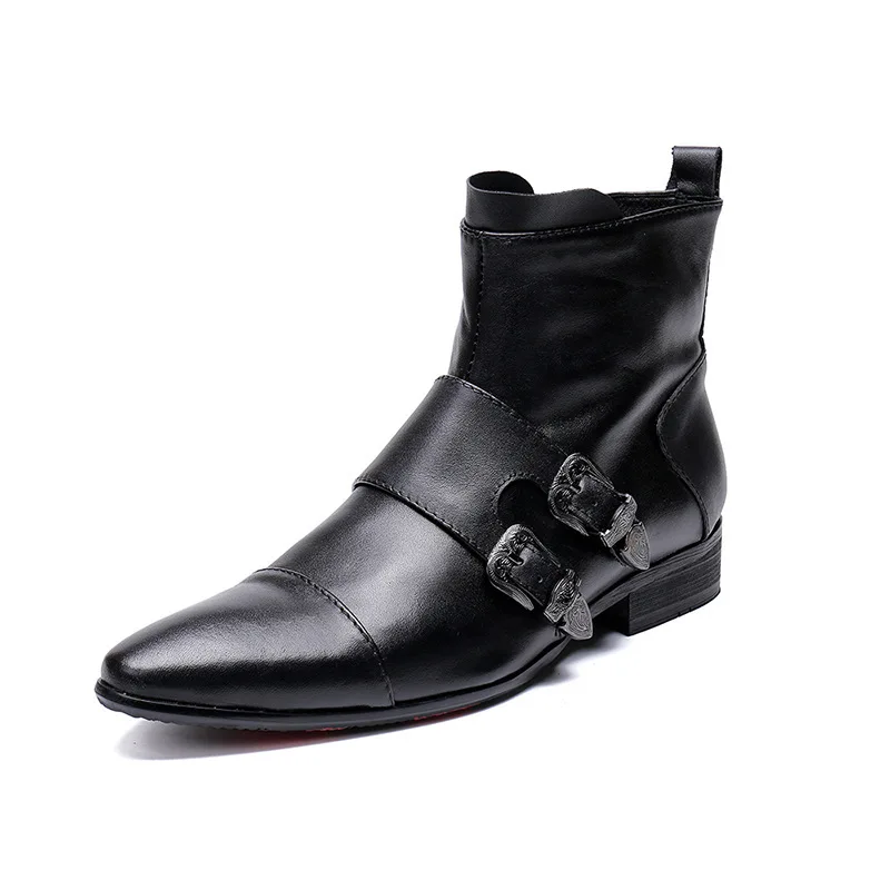 

High Men's Parade Casual Riding Motorcycle Korean Boots Botlines Hombre Pointed Toe Ankle Genuine Leather Cow Leather